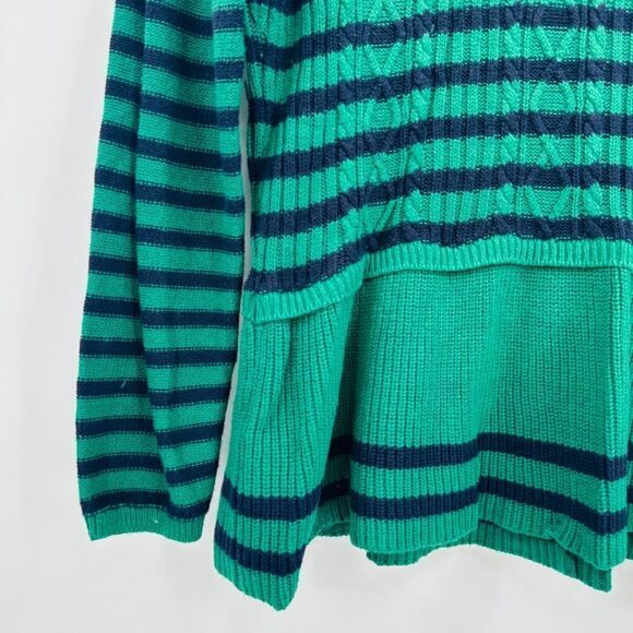 Talbots Size Large Navy Blue & Green Striped Peplum Cable Knit Sweater Top - Picture 6 of 6